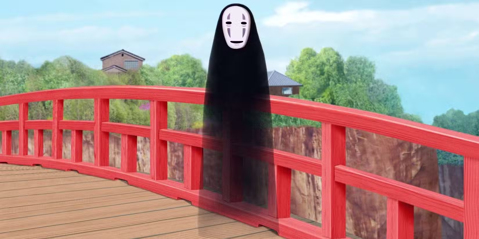 No-Face standing on a bridge in the rain